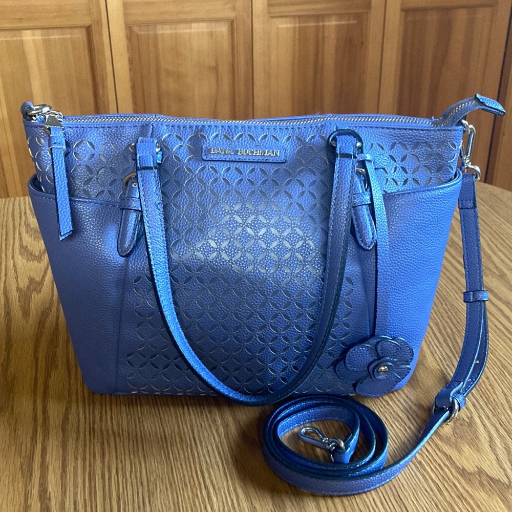 Blue Leather Tote Bag